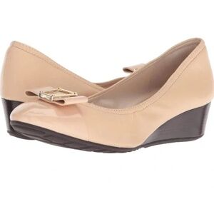 Cole Haan Emory Bow Wedge Ballerina Leather Nude Blush Cream